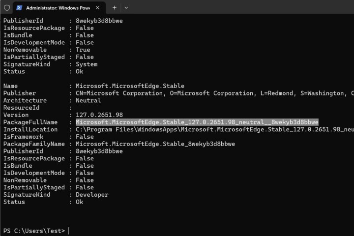 alt: Another screenshot of the Windows PowerShell command prompt.