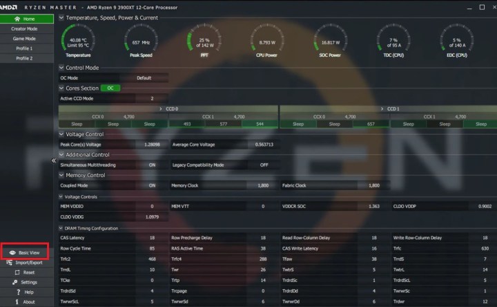 AMD Ryzen Master settings.