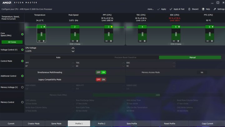 Alt: Monitoring CPU temperature using AMD Ryzen Master software.