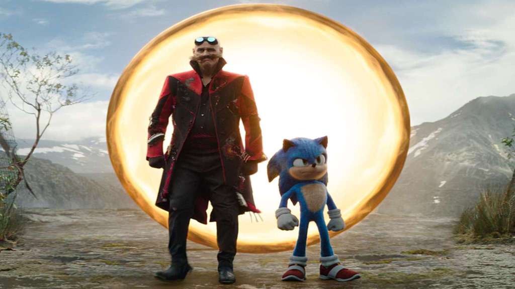 Ivo Robotnik (Jim Carrey) and Sonic (Ben Schwartz) in a tense confrontation