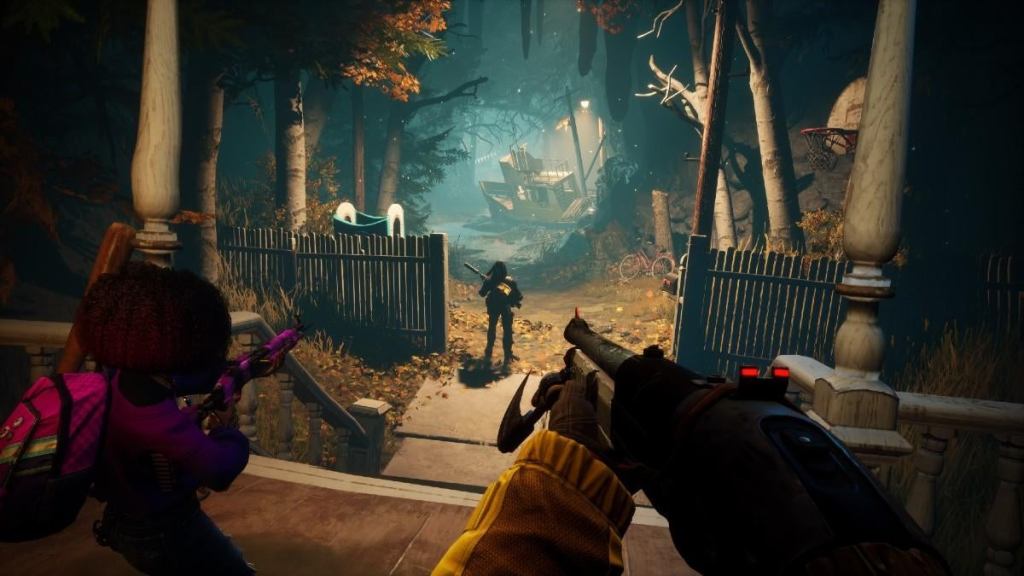 alt: A screenshot from Redfall showing a character aiming down the sights of a rifle. The environment is dark and atmospheric, suggesting the tense gameplay.