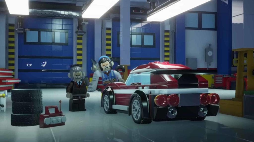 A player customizing a car in the LEGO 2K Drive garage.