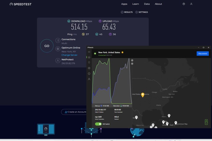 Alt text: Switching to the IKEv2 protocol significantly improved download speeds on most IPVanish servers.