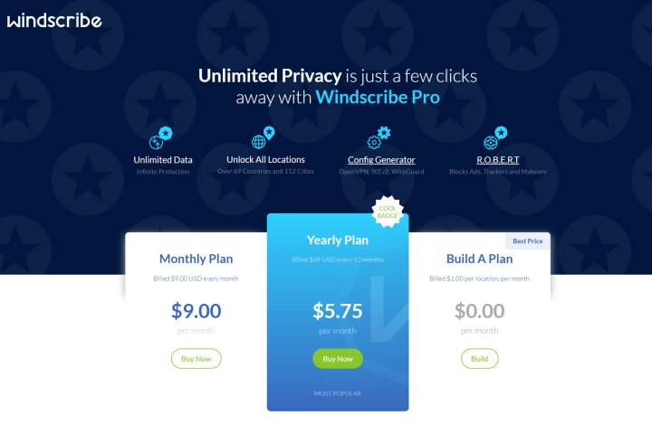 Windscribe's pricing plans