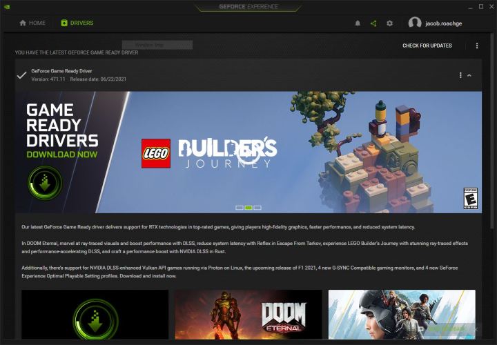 Game Ready Drive in Nvidia GeForce Experience.