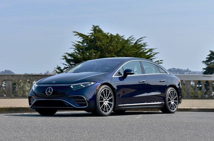 alt text: Front three-quarter view of the 2022 Mercedes-Benz EQS sedan.