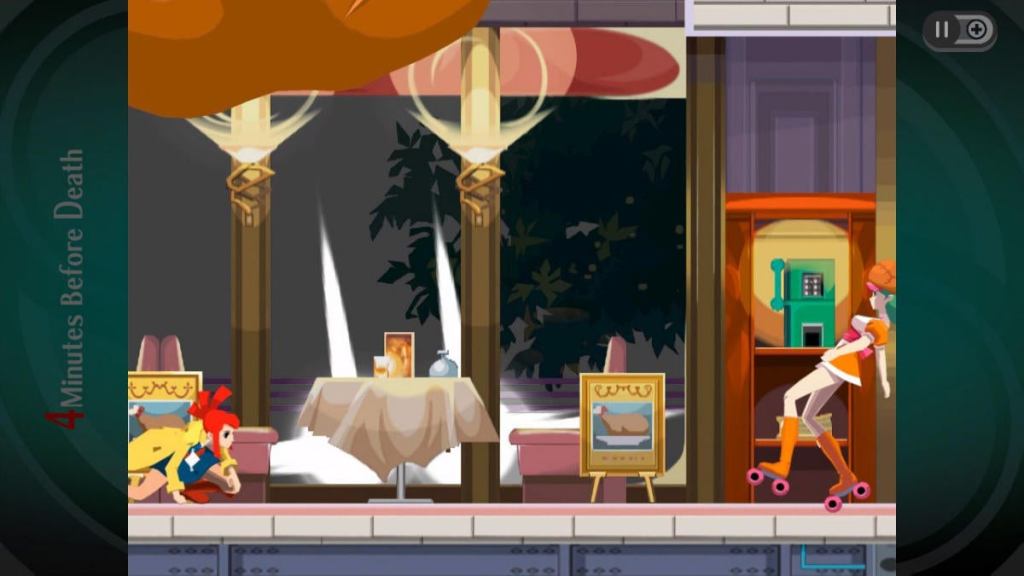 A screenshot from Ghost Trick: Phantom Detective showing a character in a chicken restaurant.