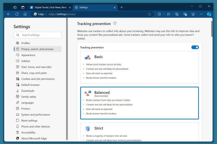 Tracking Prevention in the Edge Settings.