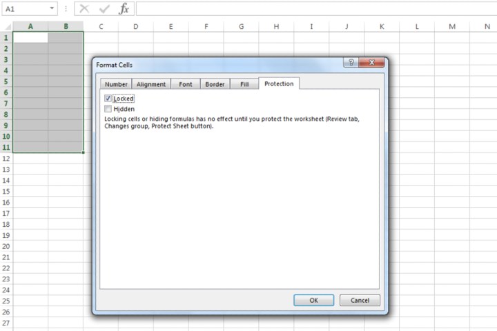 Locking specific cells in Microsoft Excel by using the Locked box.