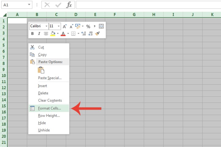 The Format Cells button in Microsoft Excel.