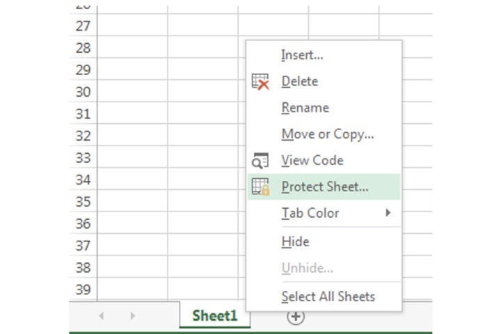 A shortcut to access the Protect Sheet option for locking an entire spreadsheet in Microsoft Excel.