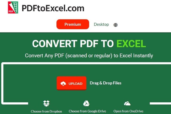 The PDFtoExcel.com website.