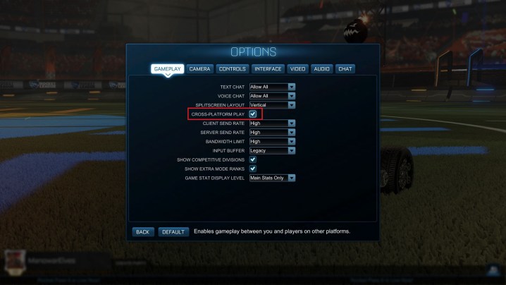 Cross-platform settings in Rocket League