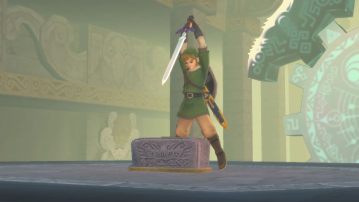 Link pulling sword from stone.