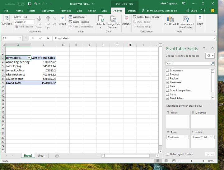 Recommended Pivot Tables