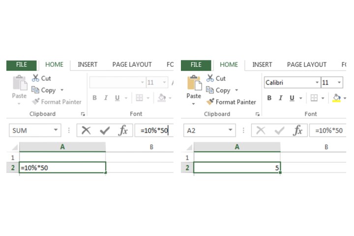 Entering the formula to find a specific percentage of a number in Excel.