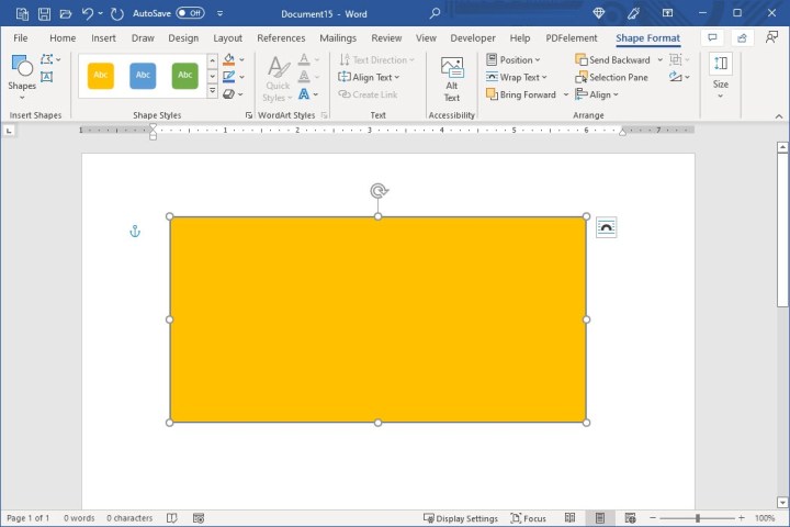 The Shape Format tab in Microsoft Word, providing options for customizing the appearance of shapes.