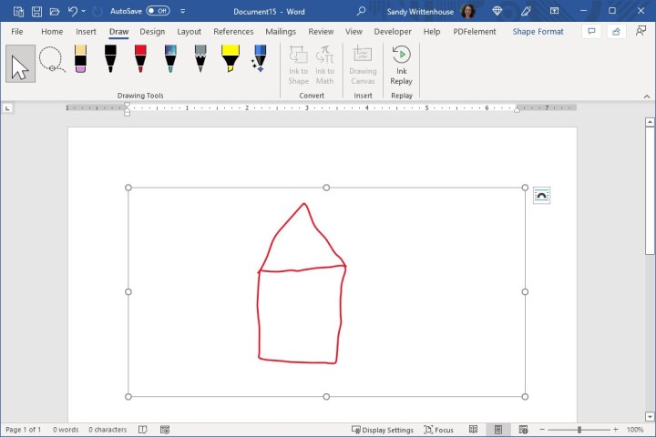 The Arrow icon on the Draw tab in Microsoft Word, used for selecting and manipulating drawings.