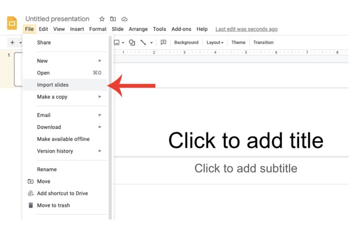 The Import Slides tab on Google Slides.