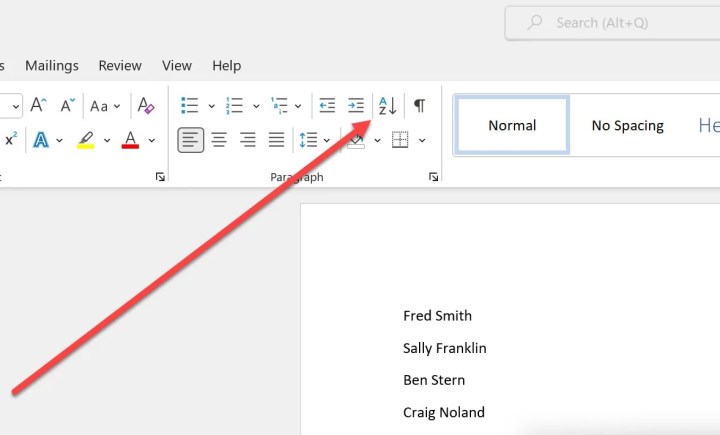 The sort button in Word's Home menu.