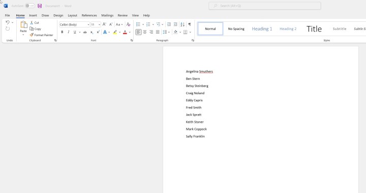 Alphabetized list in Microsoft Word.