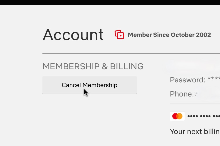 alt: Locating the "Cancel Membership" button within Netflix account settings