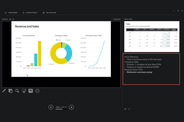 Viewing speaker notes in PowerPoint's Presenter View