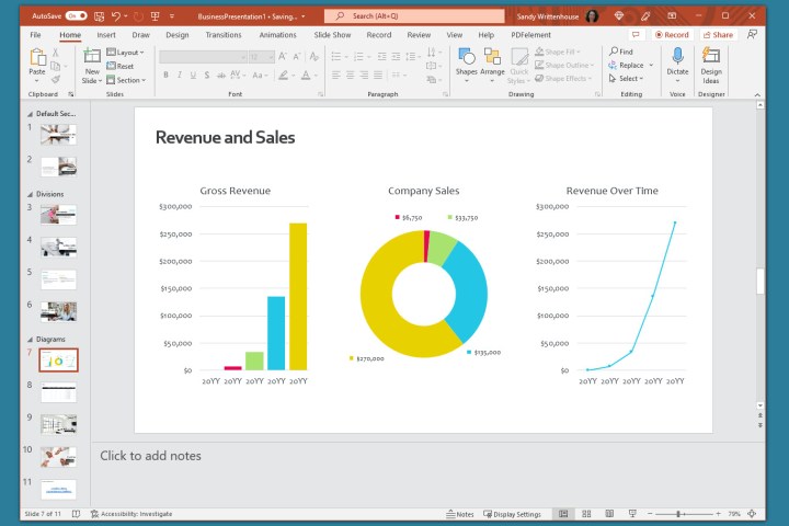 Adding speaker notes in PowerPoint's note panel