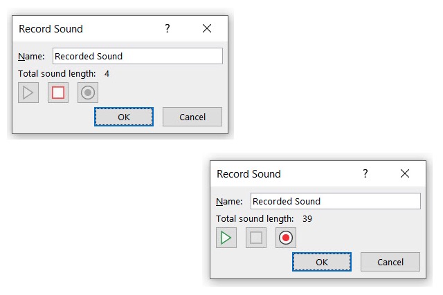 Record Sound dialog box in PowerPoint.