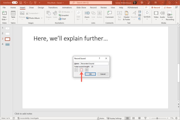 Stopping audio recording in PowerPoint