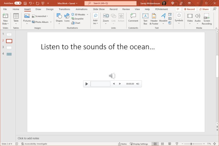 Audio playback controls in PowerPoint