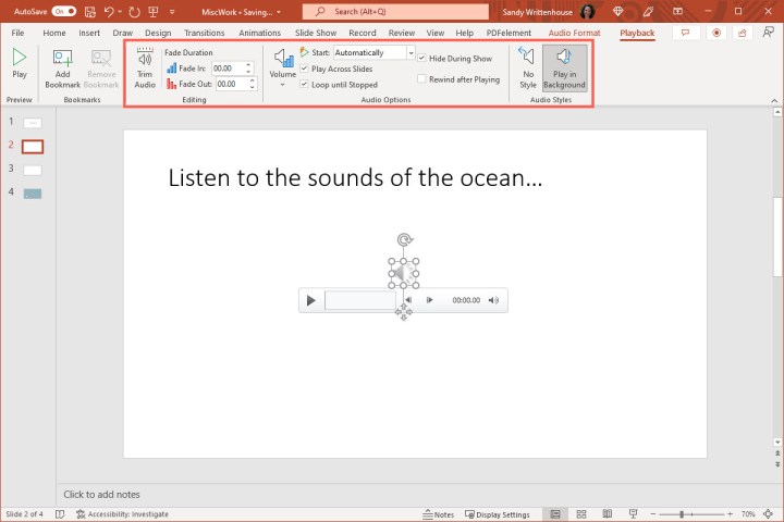 Playback tab in PowerPoint