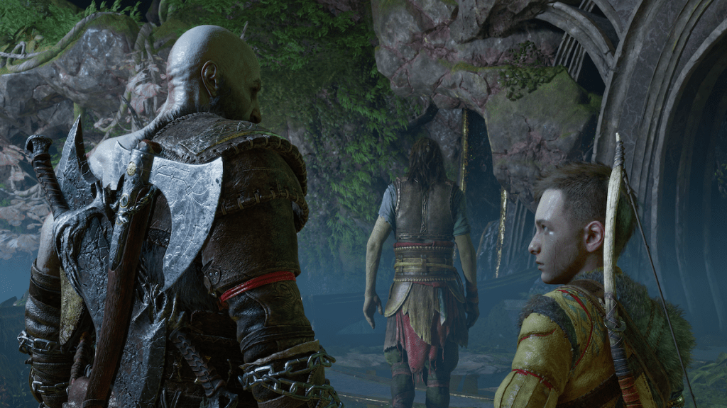 alt: Kratos and Atreus travel together in God of War Ragnarok.