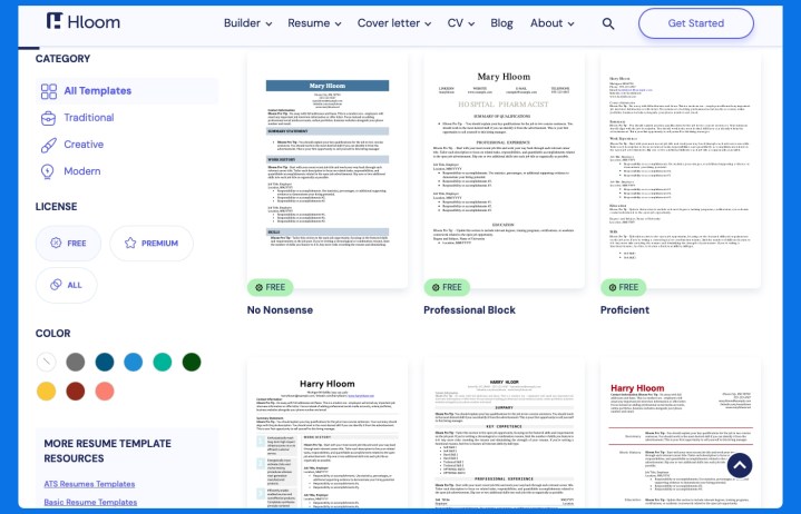 Hloom Word resume templates.