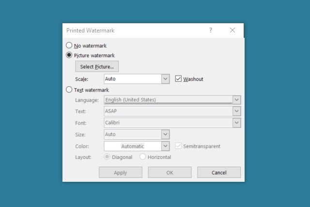 Picture watermark option in Word.