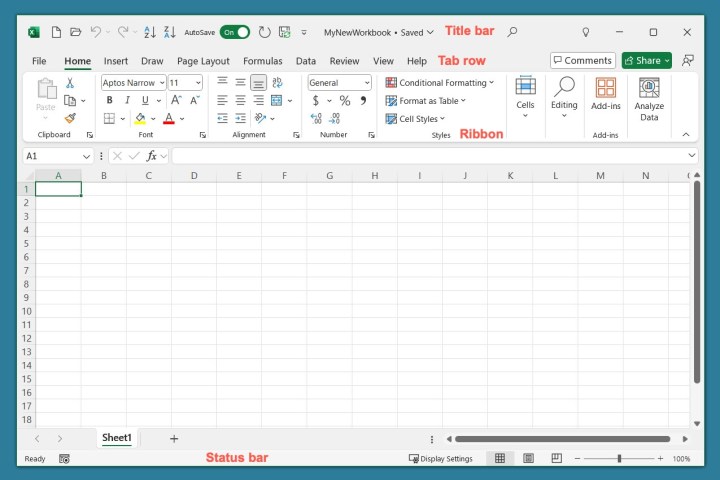 Excel window structure.