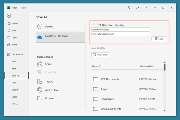 Name and save a workbook in Excel.