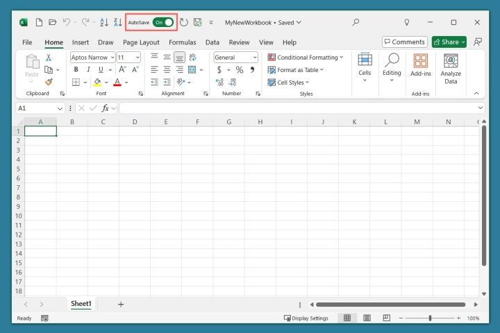 AutoSave toggle on in Excel.