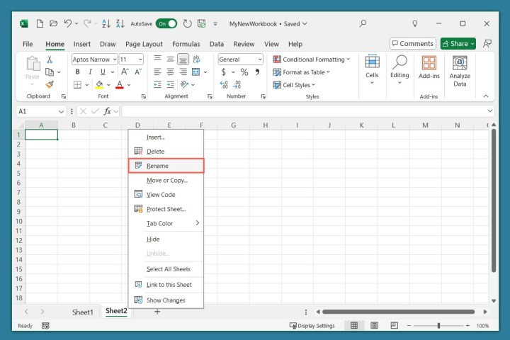 Rename a sheet in Excel.