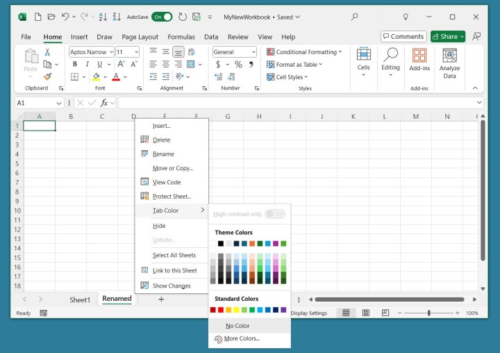 Pick a tab color in Excel.