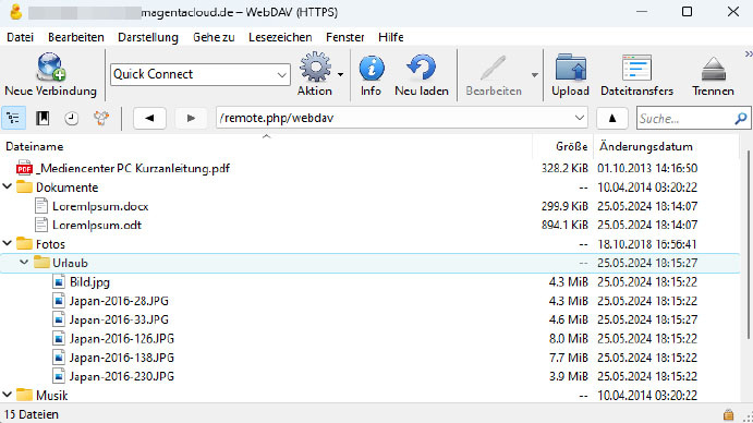 Use WebDAV: Cyberduck provides access to online storage. After logging in, browse directories and upload/download files.