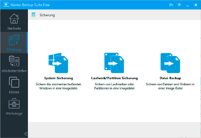 Back up data: The free Hasleo Backup Suite offers full functionality for backing up the system, partitions, or individual folders.