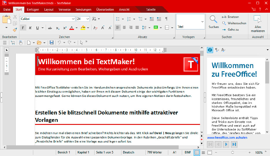 Fast word processing: Textmaker from Softmaker Free Office offers more than just basic features. It accurately displays most third-party formats from Word or LibreOffice.