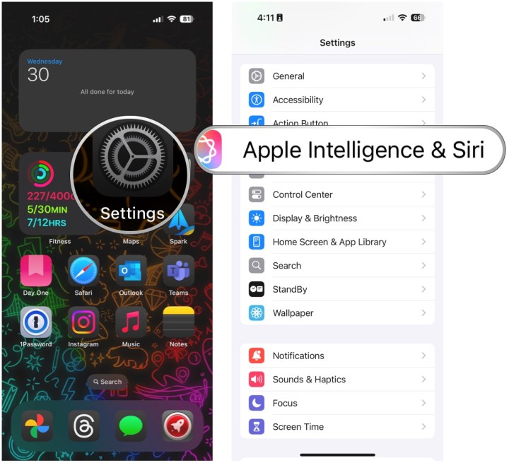 Open Settings, select Apple Intelligence & Siri.