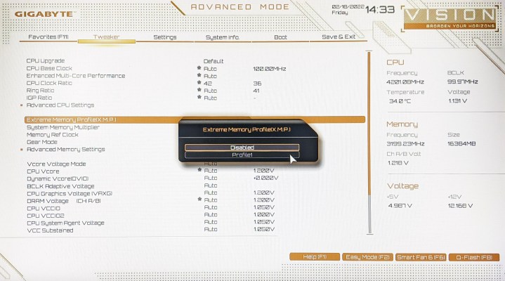 Alt text: A BIOS screen displaying various system settings, including the option to switch to Advanced Mode.