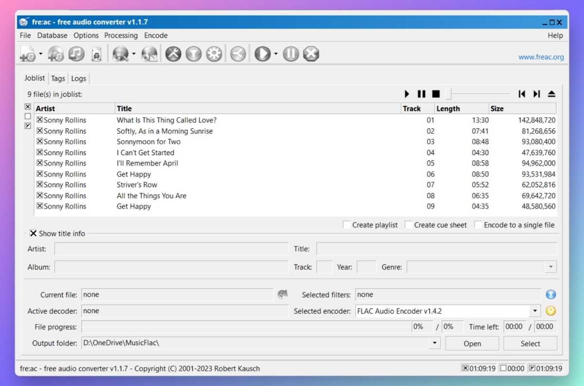 Freac CD ripping menu