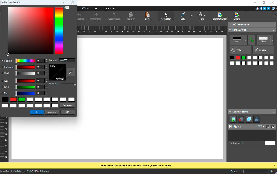 alt text: A screenshot of Drawpad's color selection interface, showing the "Current" and "New" color displays.