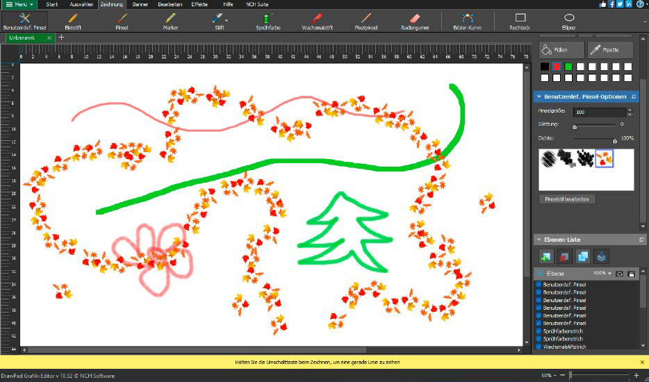 alt text: A screenshot of NCH Software's Drawpad, highlighting its diverse painting tools and color selection options.