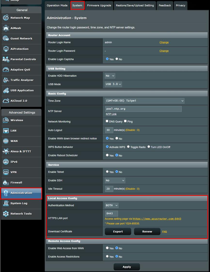 Inställningar i Asus-router