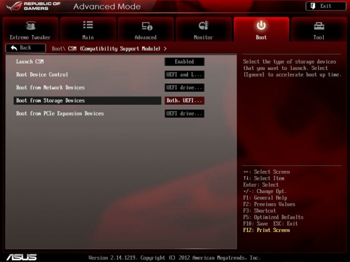 ASUS ROG boot options.